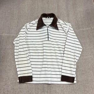 Vintage Fleece Polo Shirt Mens XL White 1970s 1/4 Zip Striped Fletcher Canada